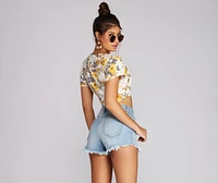 Floral Queen Tie Front Top