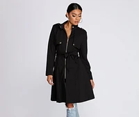 Feminine Flare Zip Up Trench Coat