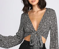 Leopard Print Tie Front Blouse