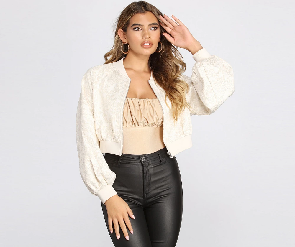 All The Details Brocade Bomber