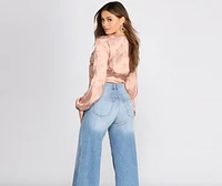 Satin Floral Tie Front Top