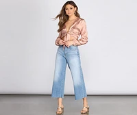 Satin Floral Tie Front Top