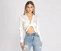 Chic With An Edge Satin Tie Front Top