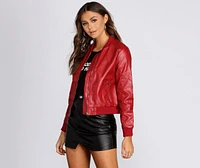 Faux Leather Bomber Jacket