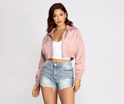 Never Too Busy Cropped Bomber Jacket