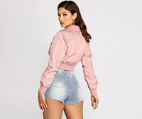Never Too Busy Cropped Bomber Jacket