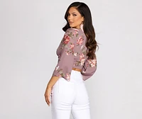 Floral Kimono Sleeve Tie Front Top