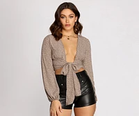 Keep Up Woven Leopard Cropped Blouse