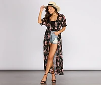 Flowy Floral Kimono Sleeve Duster