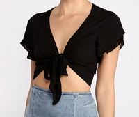 Tied Down Flutter Sleeve Tie Front Top