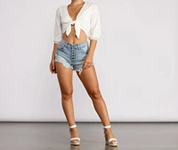 Summer Day Eyelet Tie Front Top