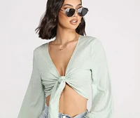 Poised Polka Dot Tie Front Top