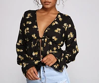Fall Love With Floral Tie-Front Blouse