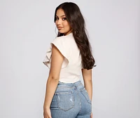 Flirty Flutter Sleeve Crop Top