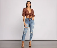 Fierce and Fab Leopard Tie Front Top