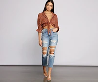 Floral Charm Tie Front Top