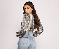 Chic Satin Snake Print Crop Top