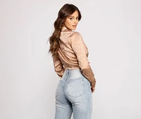 Chic With An Edge Satin Tie Front Top