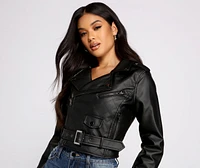 Edgy Glam Faux Leather Quilted Moto