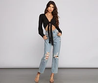 So Chic Tie Front Crop Top