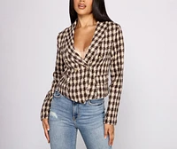 Poised and Professional Houndstooth Cropped Blazer