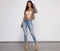 Poised and Professional Houndstooth Cropped Blazer