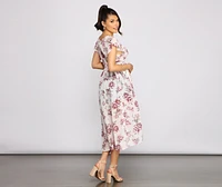 Floral Flutter Sleeve Chiffon High-Low Duster