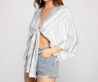 Casual Moment Striped Tie Front Top