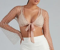 Glowing Glam Pearl Tie Front Top