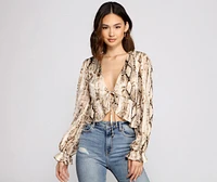 Fab N'Fierce Snake Print Ruffled Top