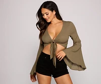 Flared Glamour Tie Front Top