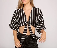 Stylishly Striped Tie Front Crop Top