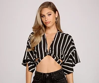 Stylishly Striped Tie Front Crop Top