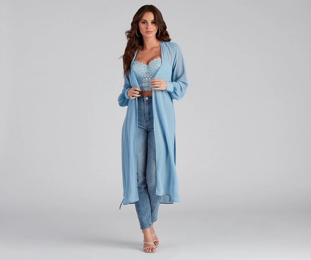 Chic Sheer Chiffon Belted Trench