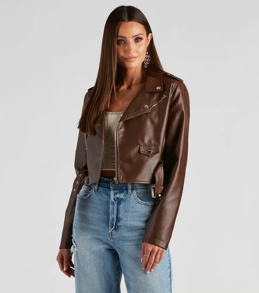 FAUX LEATHER CROP BIKER JACKET