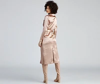 Sleek Sophistication Belted Satin Trench