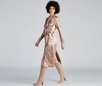Sleek Sophistication Belted Satin Trench
