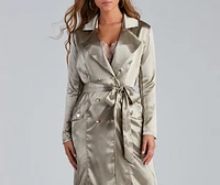 Sleek Sophistication Belted Satin Trench