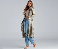 Sleek Sophistication Belted Satin Trench