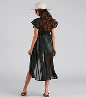 Flirty Flutter Sleeve Chiffon Duster