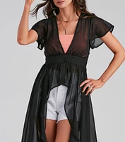 Flirty Flutter Sleeve Chiffon Duster