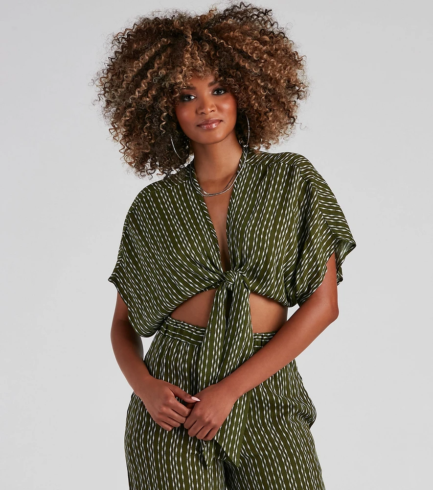 Line Tie-Front Striped Top