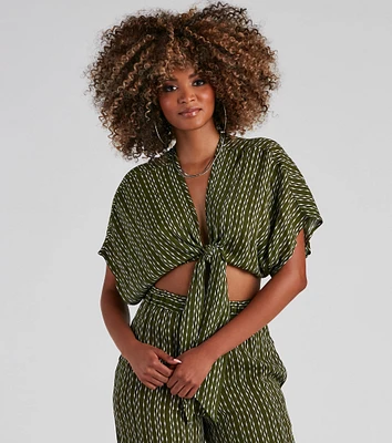 Line Tie-Front Striped Top