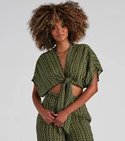 Line Tie-Front Striped Top