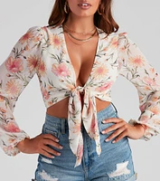 Tie And Wait Floral Chiffon Top