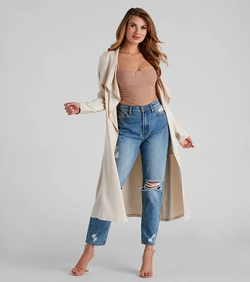 Chic Satin Belted Trench
