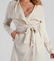Chic Satin Belted Trench