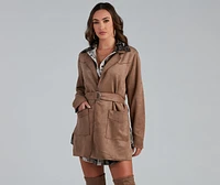 Here For It Faux Suede Trench
