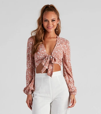 See Me Bloom Floral Tie Front Top