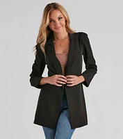 Nine-To-Five Puff Shoulder Long Line Blazer